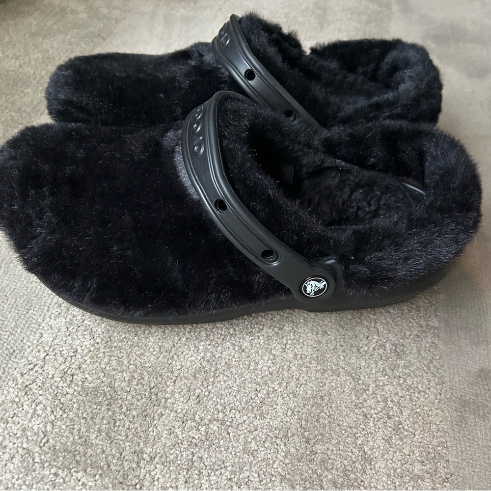 Black Fuzzy CROCS Clogs